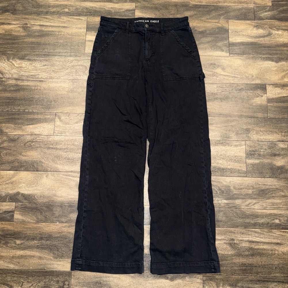 American Eagle Super High-Rise Baggy Wide Leg Jeans Women's 10 Long Black